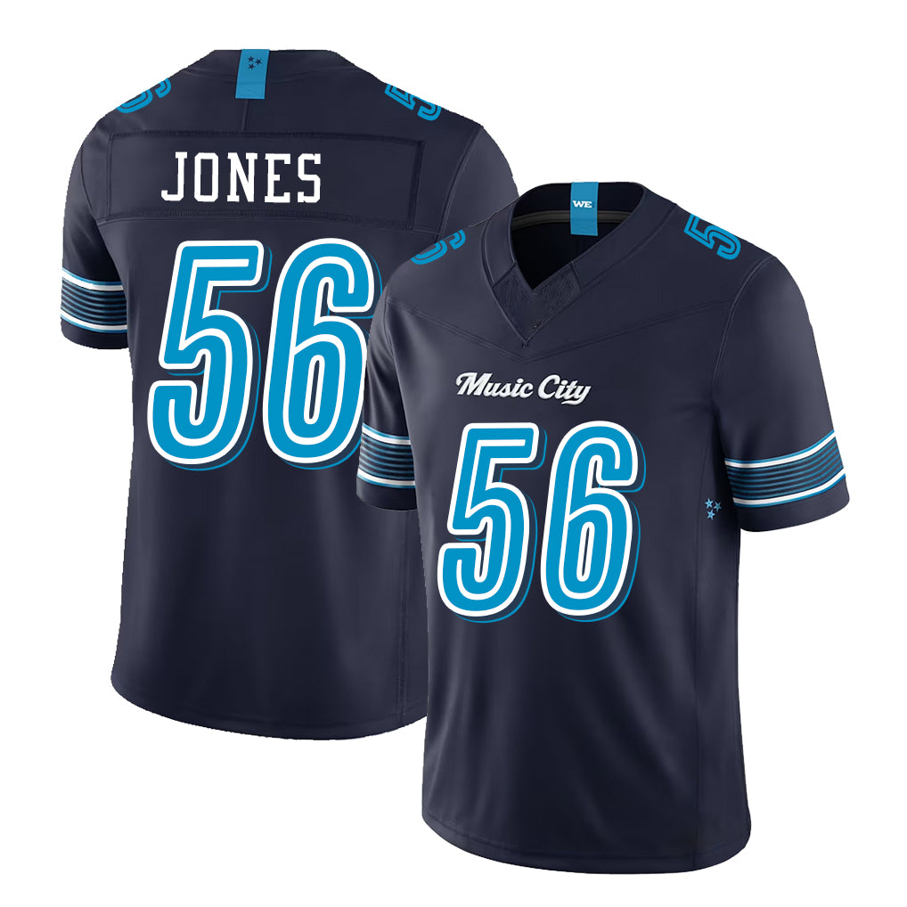 Tennessee #56 Jones Player Football V Neck Short Sleeve Navy Jersey Truman For Men Youth Women Gift