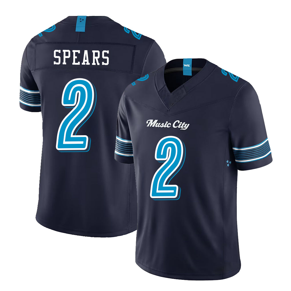 Tennessee #2 Spears Player Football V Neck Short Sleeve Navy Jersey Tyjae For Men Youth Women Gift