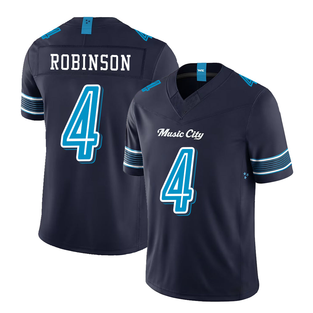 Tennessee #4 Robinson Player Football V Neck Short Sleeve Navy Jersey Wan'Dale For Men Youth Women Gift