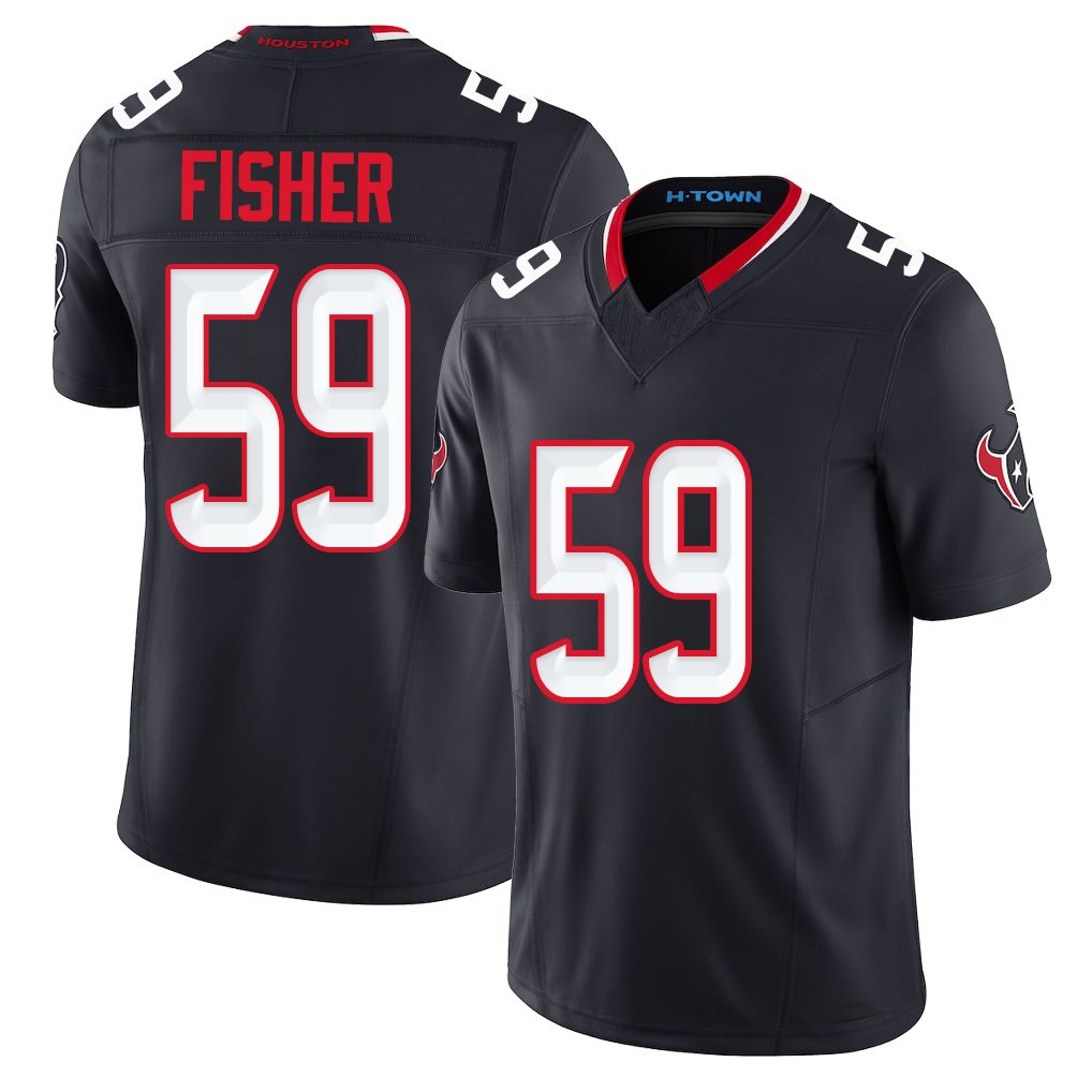 Houston #59 Fisher Player Football V Neck Short Sleeve Navy Jersey Aiden For Men Youth Women Gift