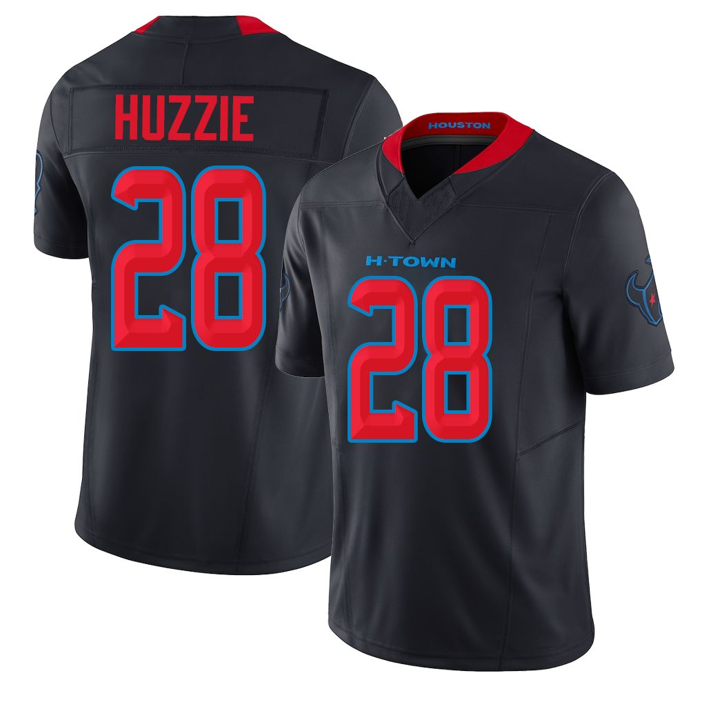 Houston #28 Huzzie Player Football V Neck Short Sleeve Jersey Navy Alijah For Men Youth Women Gift