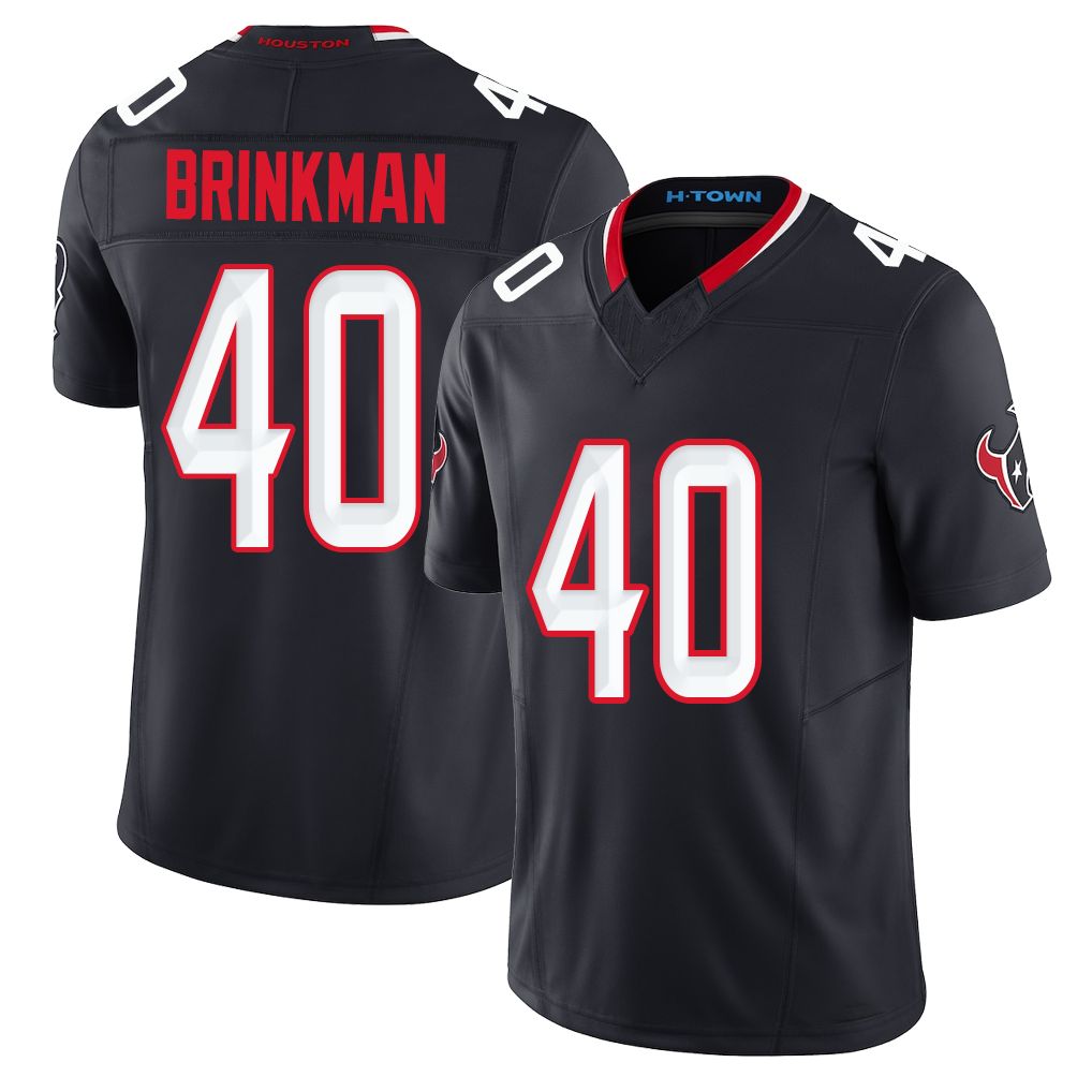 Houston #40 Brinkman Player Football V Neck Short Sleeve Navy Jersey Austin For Men Youth Women Gift