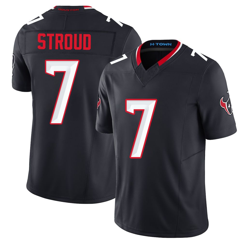 Houston #7 Stroud Player Football V Neck Short Sleeve Navy Jersey C.J. For Men Youth Women Gift
