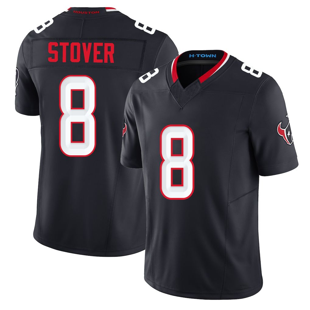Houston #8 Stover Player Football V Neck Short Sleeve Navy Jersey Cade For Men Youth Women Gift