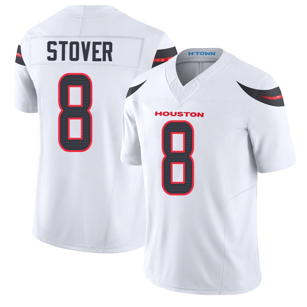 Houston #8 Stover Player Football V Neck Short Sleeve White Jersey Cade For Men Youth Women Gift