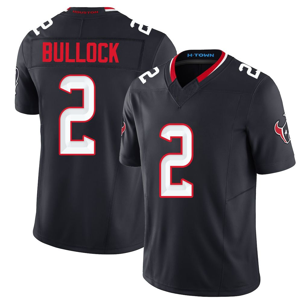 Houston #2 Bullock Player Football V Neck Short Sleeve Navy Jersey Calen For Men Youth Women Gift