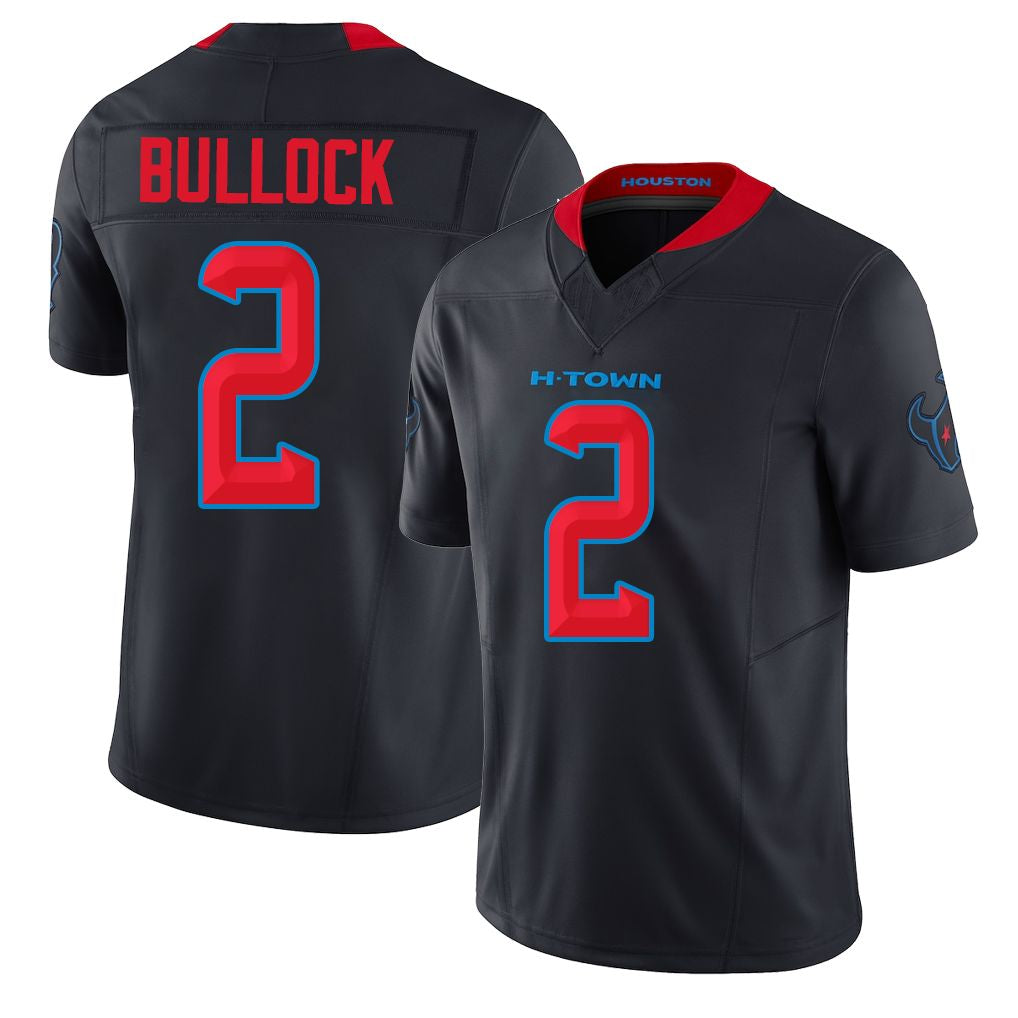 Houston #2 Bullock Player Football V Neck Short Sleeve Jersey Navy Calen For Men Youth Women Gift