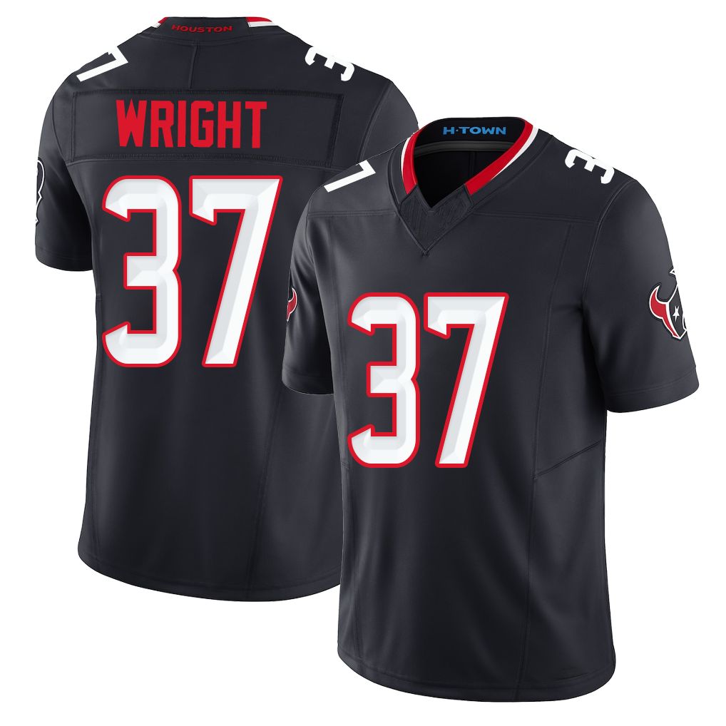 Houston #37 Wright Player Football V Neck Short Sleeve Navy Jersey Collin For Men Youth Women Gift