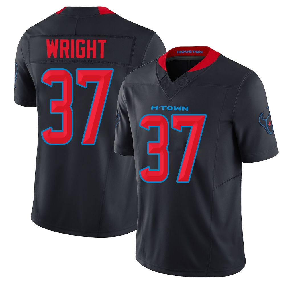 Houston #37 Wright Player Football V Neck Short Sleeve Jersey Navy Collin For Men Youth Women Gift