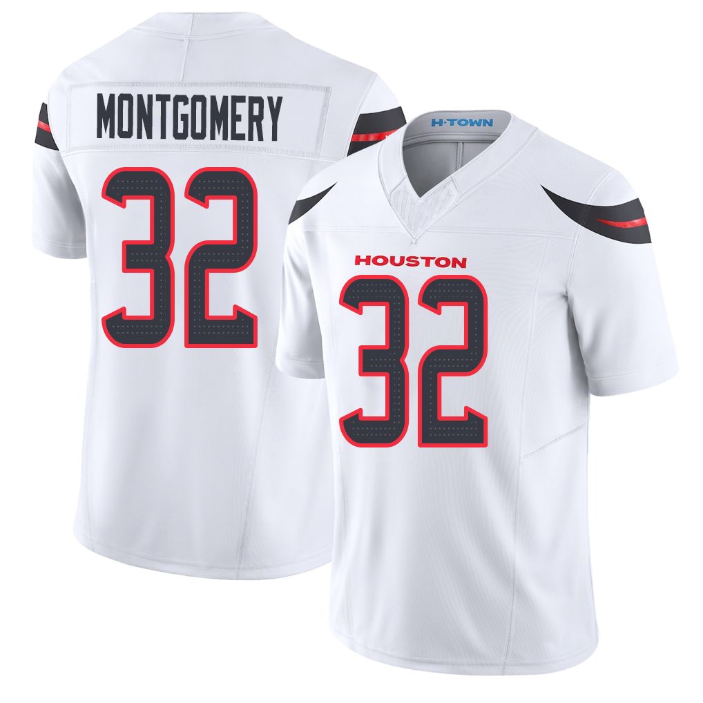 Houston #32 Montgomery Player Football V Neck Short Sleeve White Jersey David For Men Youth Women Gift