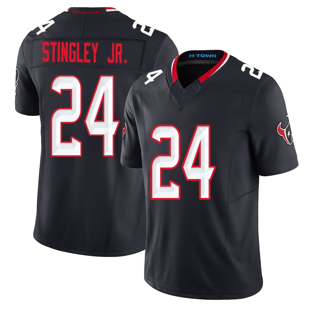 Houston #24 Stingley Jr. Player Football V Neck Short Sleeve Navy Jersey Derek For Men Youth Women Gift