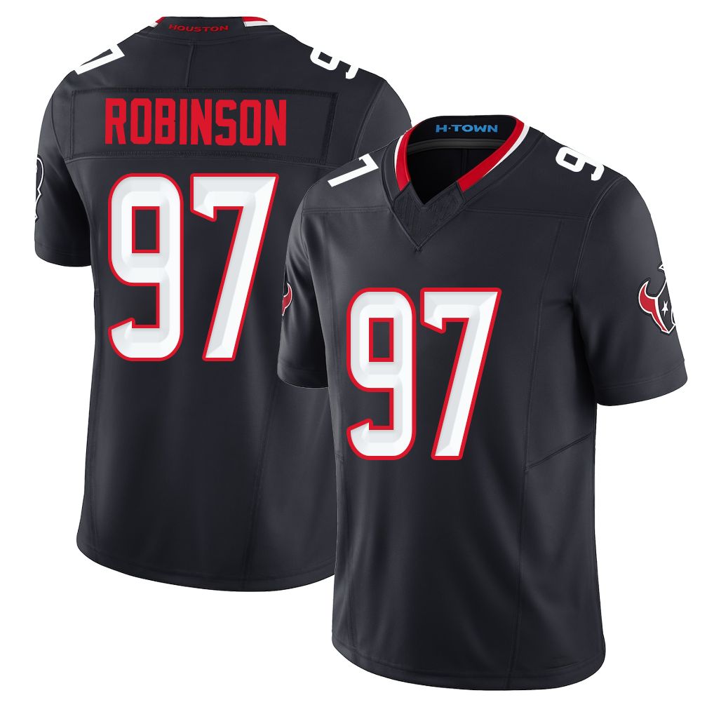 Houston #97 Robinson Player Football V Neck Short Sleeve Navy Jersey Dominique For Men Youth Women Gift