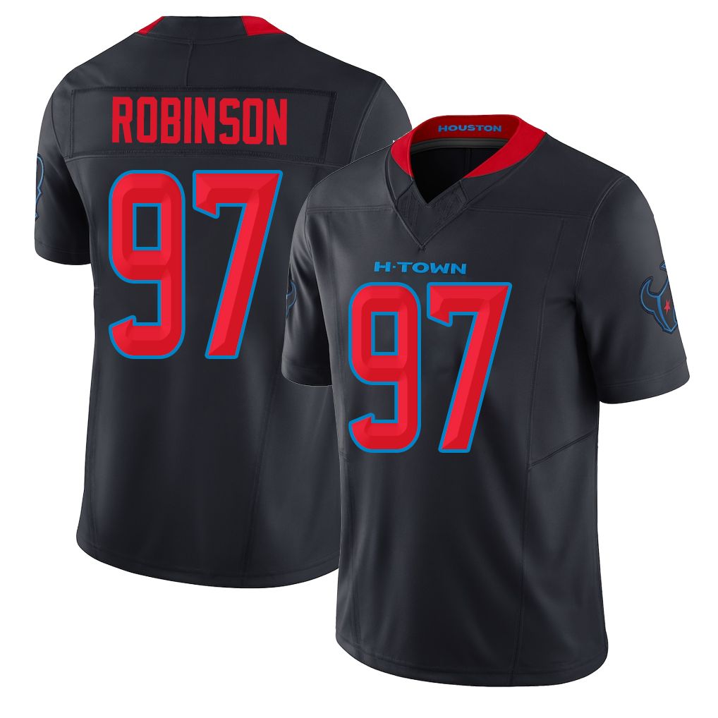 Houston #97 Robinson Player Football V Neck Short Sleeve Jersey Navy Dominique For Men Youth Women Gift