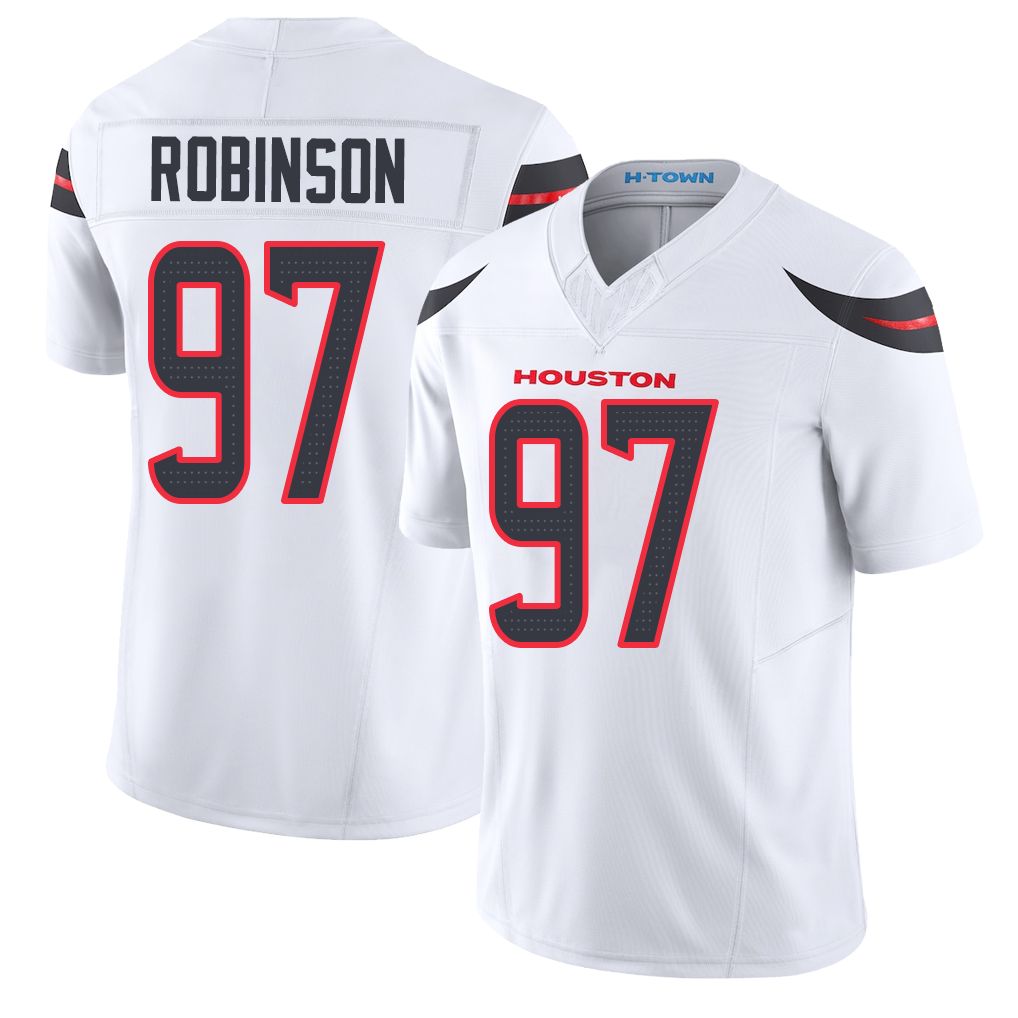 Houston #97 Robinson Player Football V Neck Short Sleeve White Jersey Dominique For Men Youth Women Gift