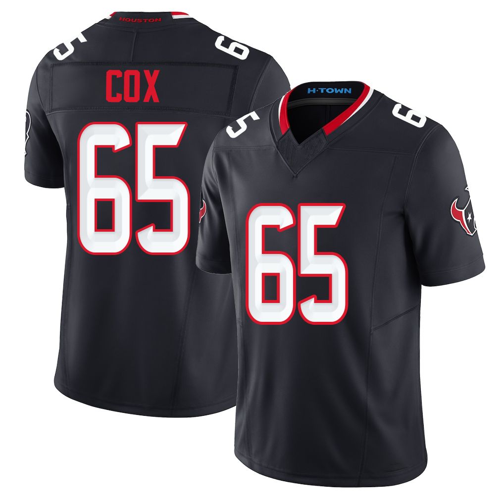 Houston #65 Cox Player Football V Neck Short Sleeve Navy Jersey Eli For Men Youth Women Gift