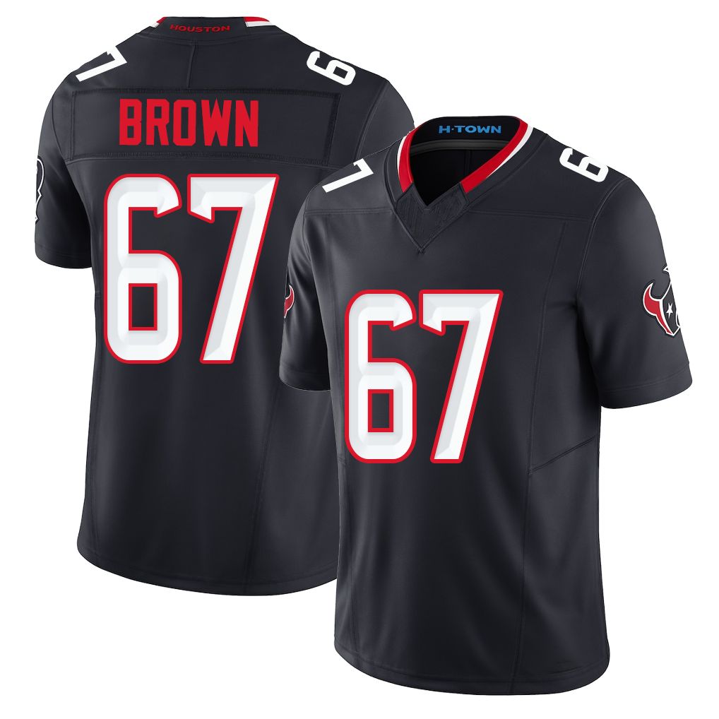 Houston #67 Brown Player Football V Neck Short Sleeve Navy Jersey Evan For Men Youth Women Gift