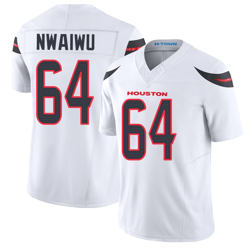 Houston #64 Nwaiwu Player Football V Neck Short Sleeve White Jersey Febechi For Men Youth Women Gift