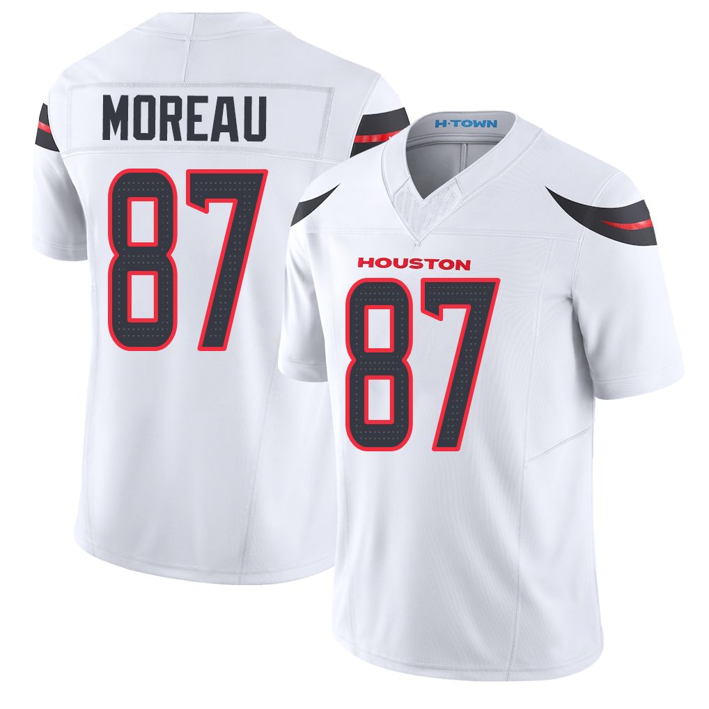 Houston #87 Moreau Player Football V Neck Short Sleeve White Jersey Foster For Men Youth Women Gift