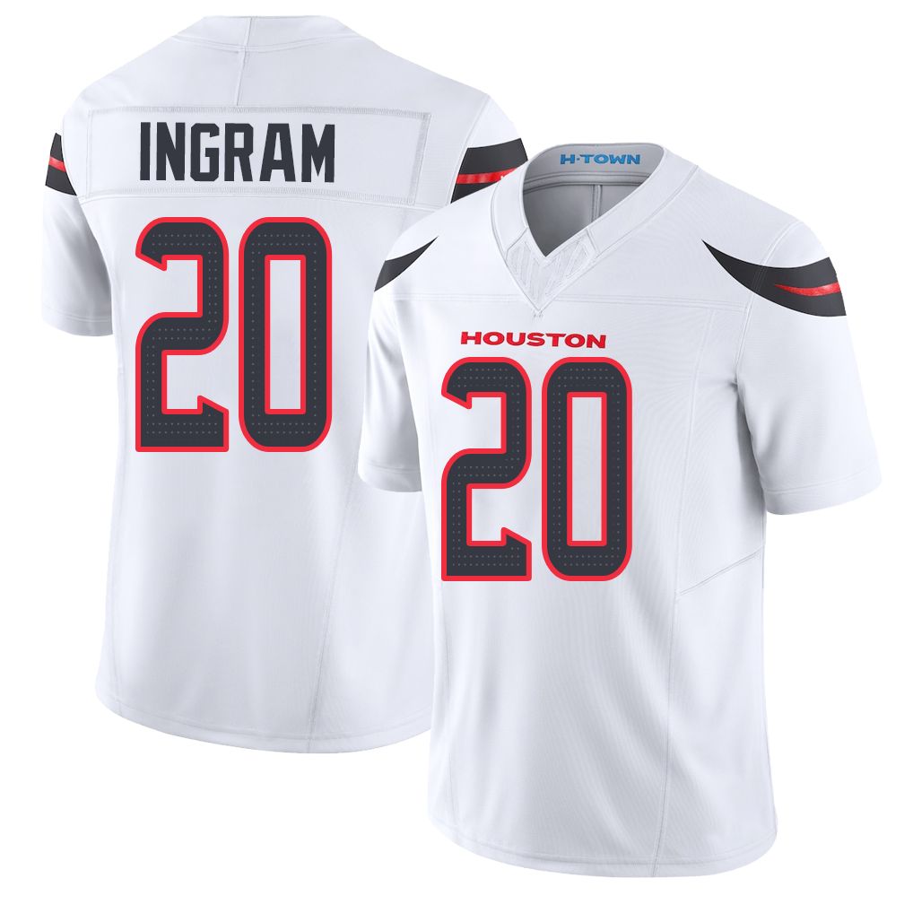 Houston #20 Ingram Player Football V Neck Short Sleeve White Jersey Ja'Marcus For Men Youth Women Gift