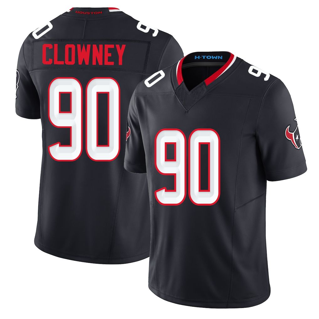 Houston #90 Clowney Player Football V Neck Short Sleeve Navy Jersey Jadeveon For Men Youth Women Gift