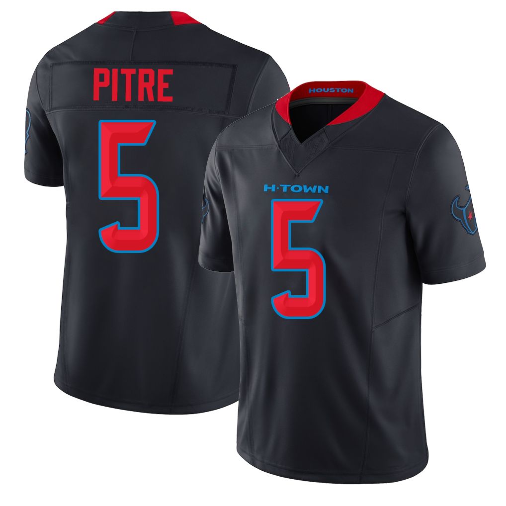 Houston #5 Pitre Player Football V Neck Short Sleeve Jersey Navy Jalen For Men Youth Women Gift