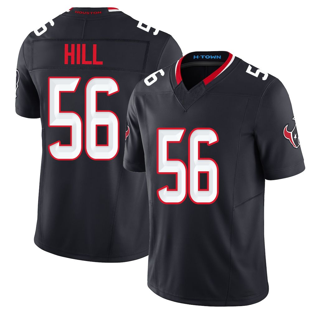 Houston #56 Hill Player Football V Neck Short Sleeve Navy Jersey Jamal For Men Youth Women Gift