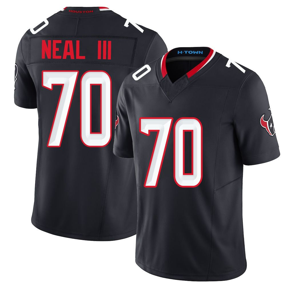 Houston #70 Neal III Player Football V Neck Short Sleeve Navy Jersey James For Men Youth Women Gift