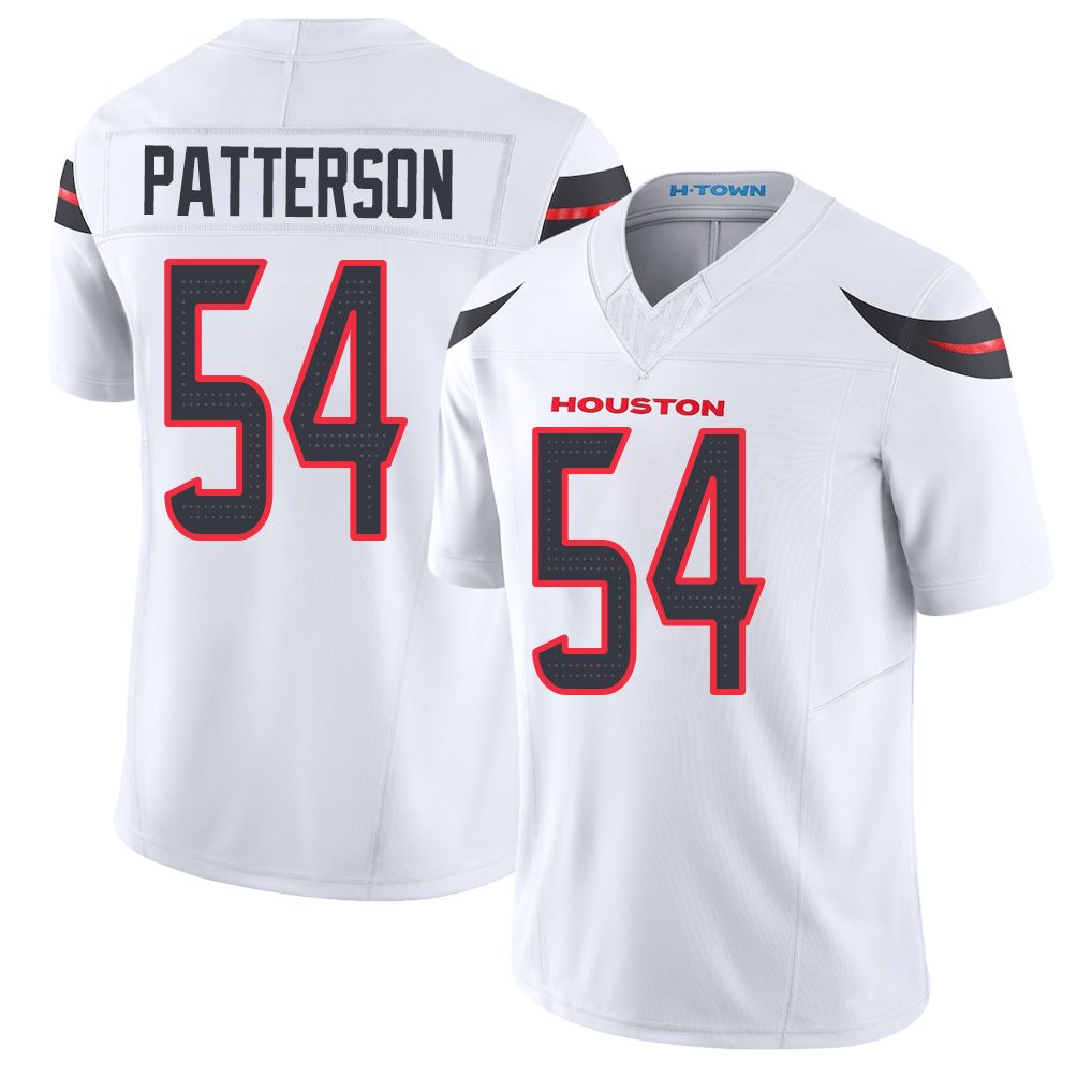 Houston #54 Patterson Player Football V Neck Short Sleeve White Jersey Jarrett For Men Youth Women Gift