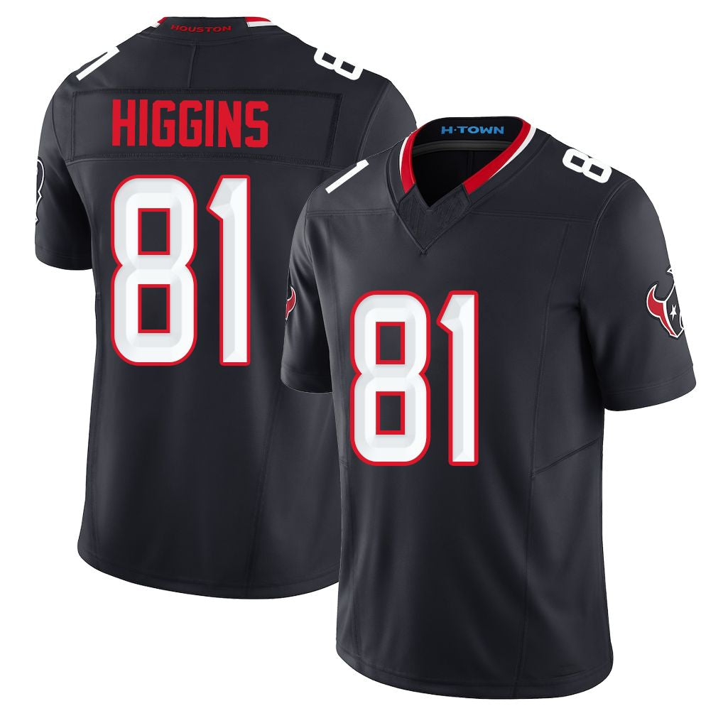 Houston #81 Higgins Player Football V Neck Short Sleeve Navy Jersey Jayden For Men Youth Women Gift