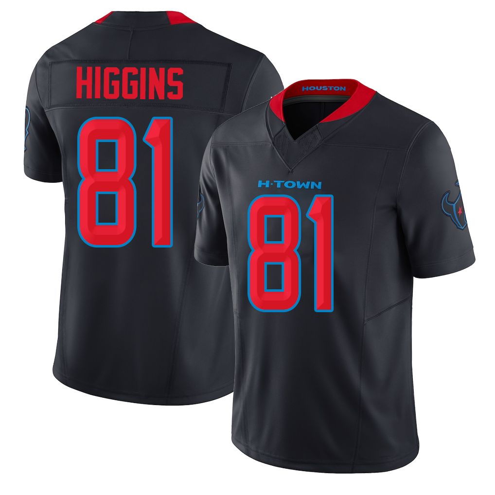 Houston #81 Higgins Player Football V Neck Short Sleeve Jersey Navy Jayden For Men Youth Women Gift