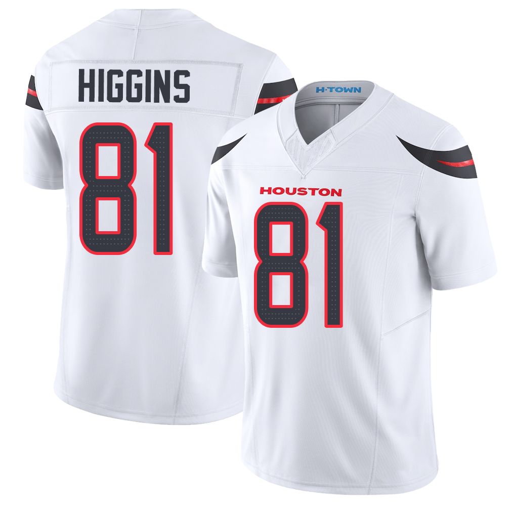 Houston #81 Higgins Player Football V Neck Short Sleeve White Jersey Jayden For Men Youth Women Gift
