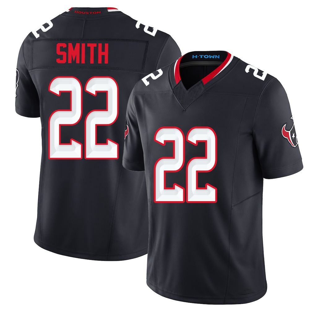 Houston #22 Smith Player Football V Neck Short Sleeve Navy Jersey Jaylin For Men Youth Women Gift