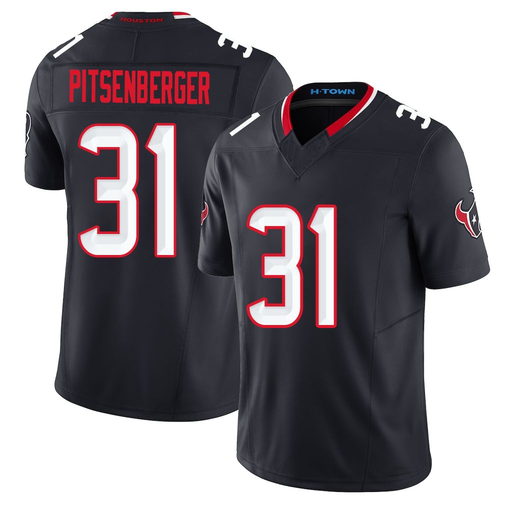 Houston #31 Pitsenberger Player Football V Neck Short Sleeve Navy Jersey Joshua For Men Youth Women Gift