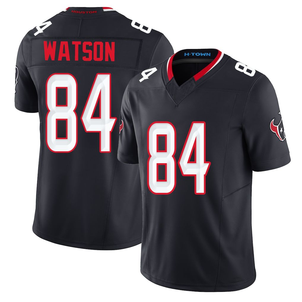 Houston #84 Watson Player Football V Neck Short Sleeve Navy Jersey Justin For Men Youth Women Gift