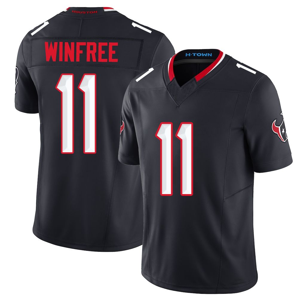 Houston #11 Winfree Player Football V Neck Short Sleeve Navy Jersey Juwann For Men Youth Women Gift