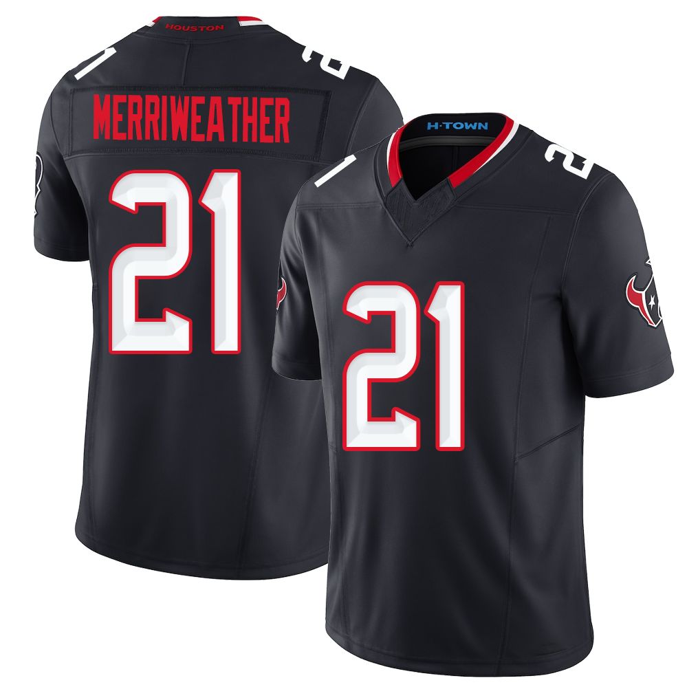 Houston #21 Merriweather Player Football V Neck Short Sleeve Navy Jersey Kaevon For Men Youth Women Gift