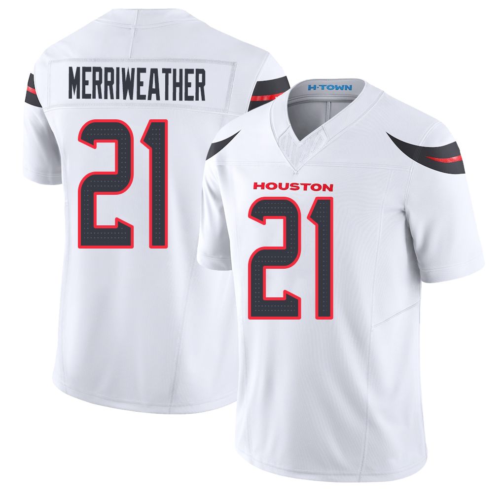 Houston #21 Merriweather Player Football V Neck Short Sleeve White Jersey Kaevon For Men Youth Women Gift