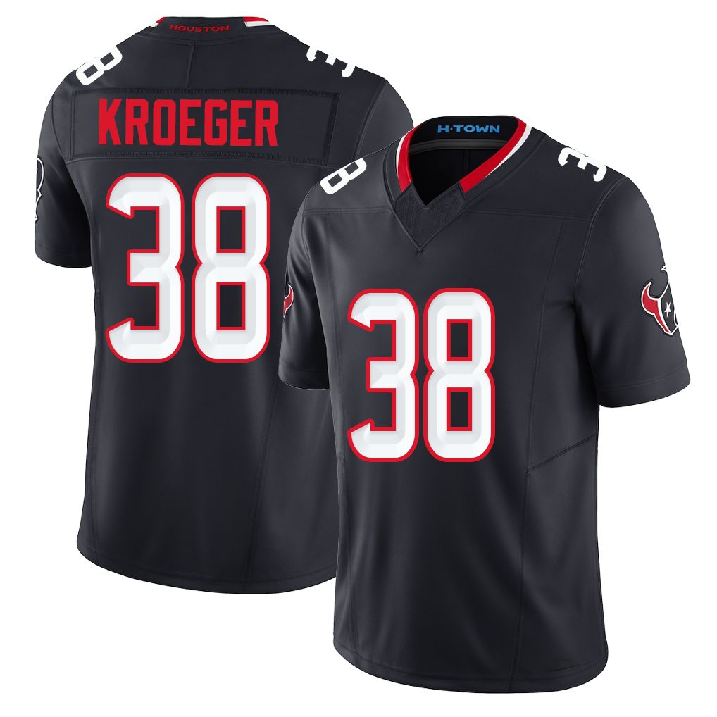 Houston #38 Kroeger Player Football V Neck Short Sleeve Navy Jersey Kai For Men Youth Women Gift