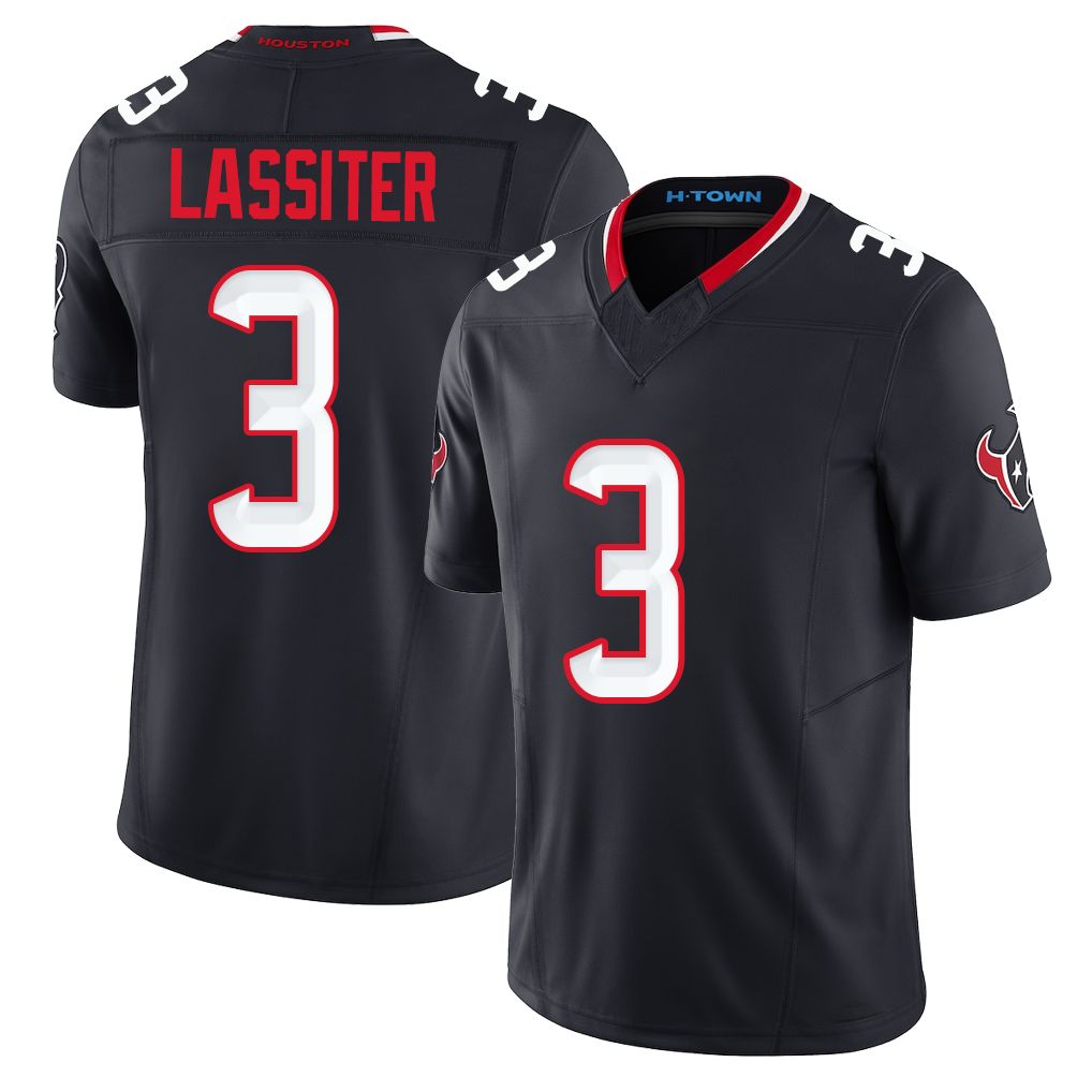 Houston #3 Lassiter Player Football V Neck Short Sleeve Navy Jersey Kamari For Men Youth Women Gift