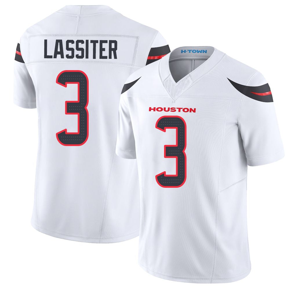Houston #3 Lassiter Player Football V Neck Short Sleeve White Jersey Kamari For Men Youth Women Gift