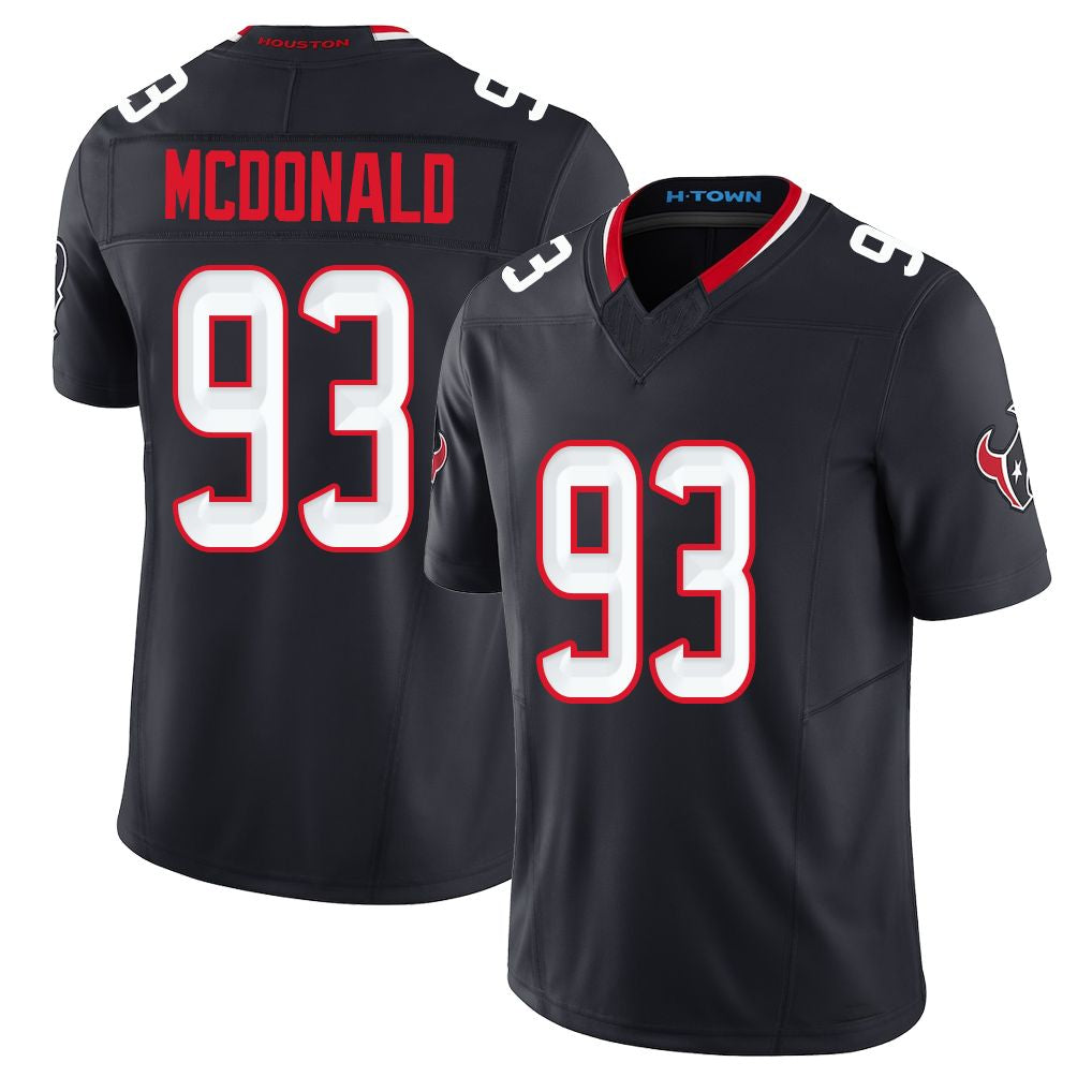 Houston #93 McDonald Player Football V Neck Short Sleeve Navy Jersey Kayden For Men Youth Women Gift