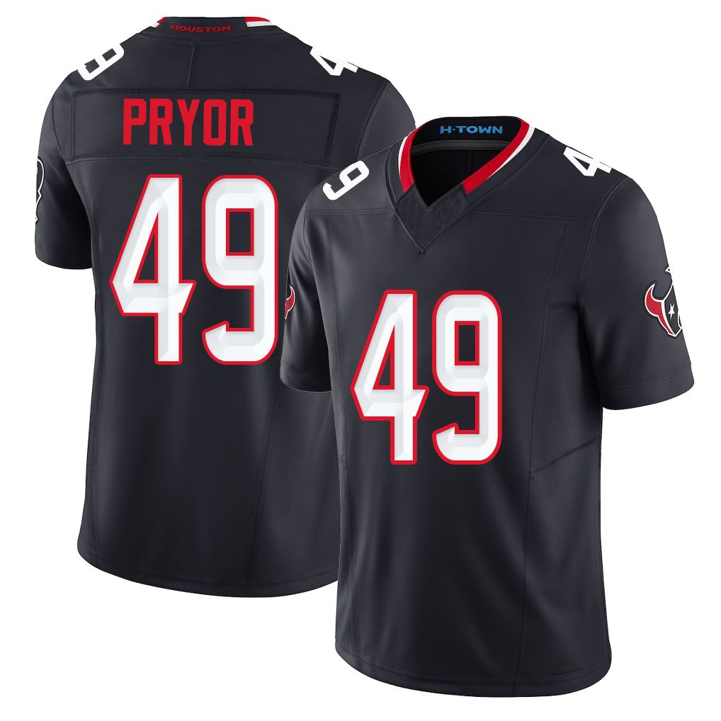 Houston #49 Pryor Player Football V Neck Short Sleeve Navy Jersey Layne For Men Youth Women Gift