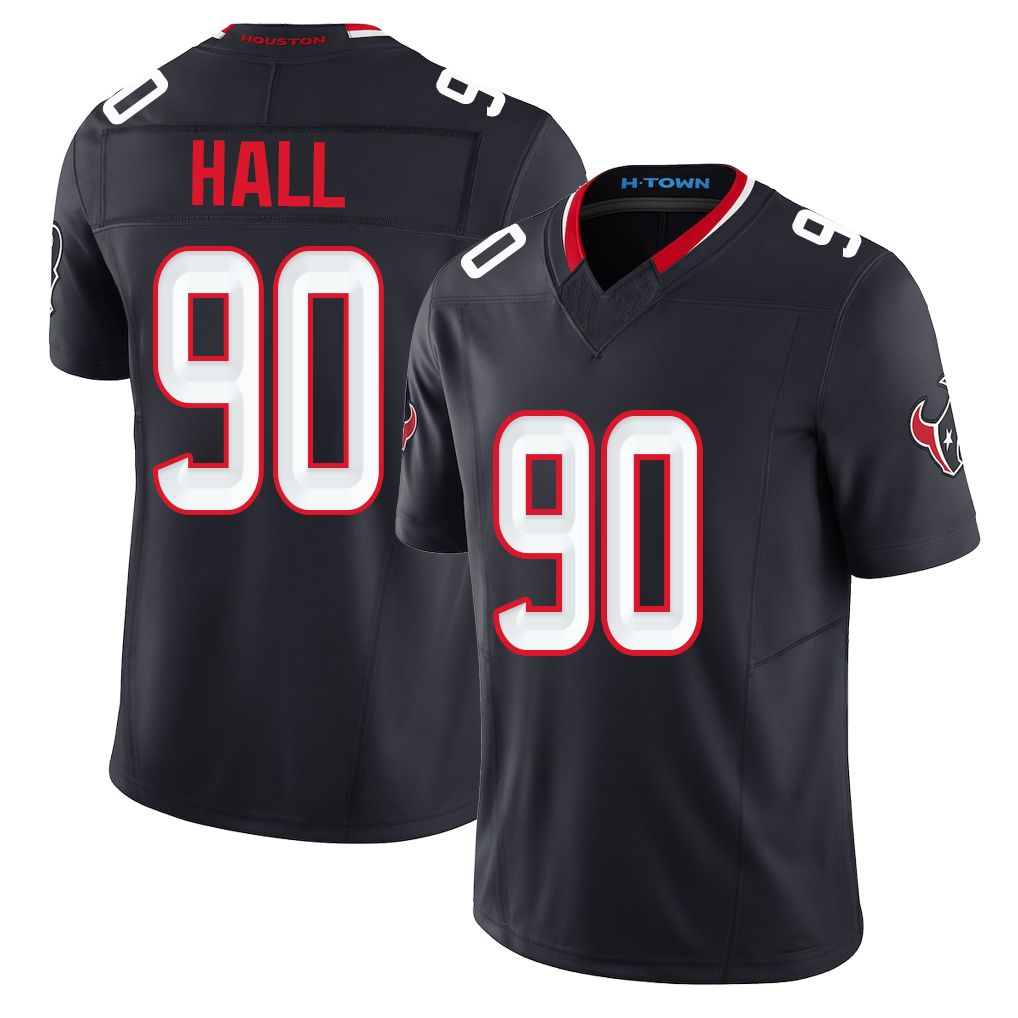 Houston #90 Hall Player Football V Neck Short Sleeve Navy Jersey Logan For Men Youth Women Gift