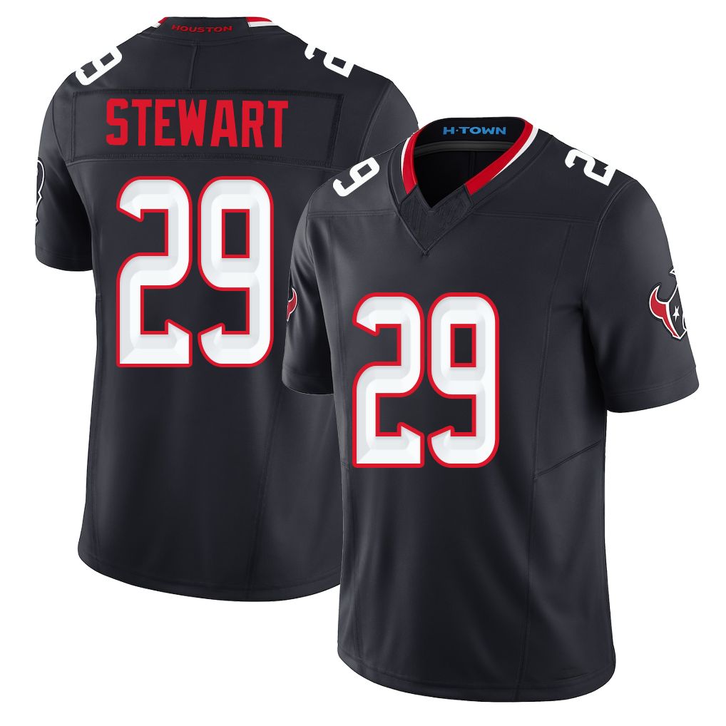 Houston #29 Stewart Player Football V Neck Short Sleeve Navy Jersey M.J. For Men Youth Women Gift