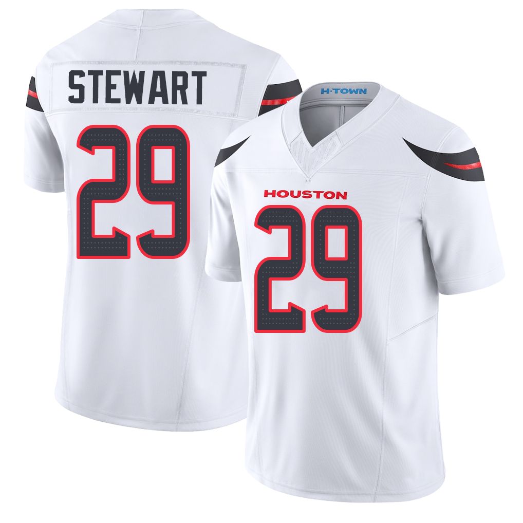 Houston #29 Stewart Player Football V Neck Short Sleeve White Jersey M.J. For Men Youth Women Gift