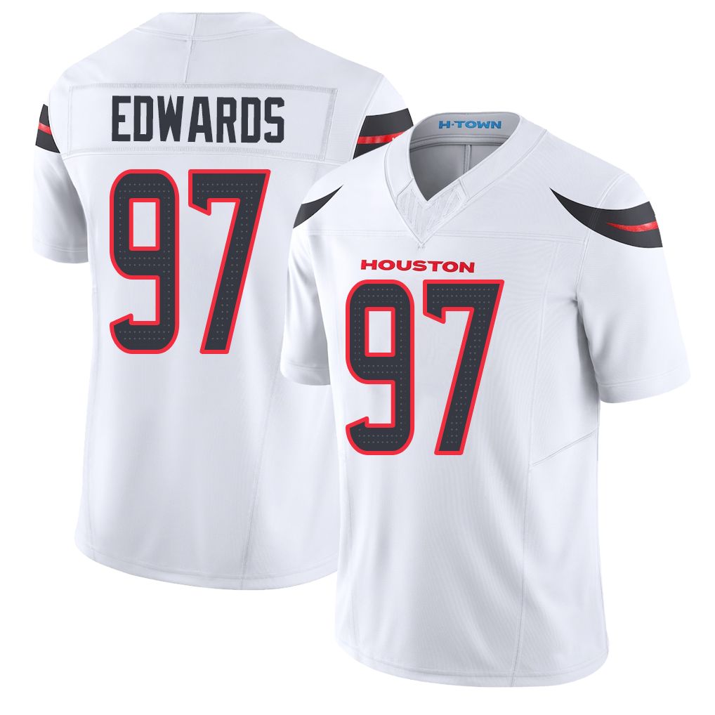 Houston #97 Edwards Player Football V Neck Short Sleeve White Jersey Mario For Men Youth Women Gift