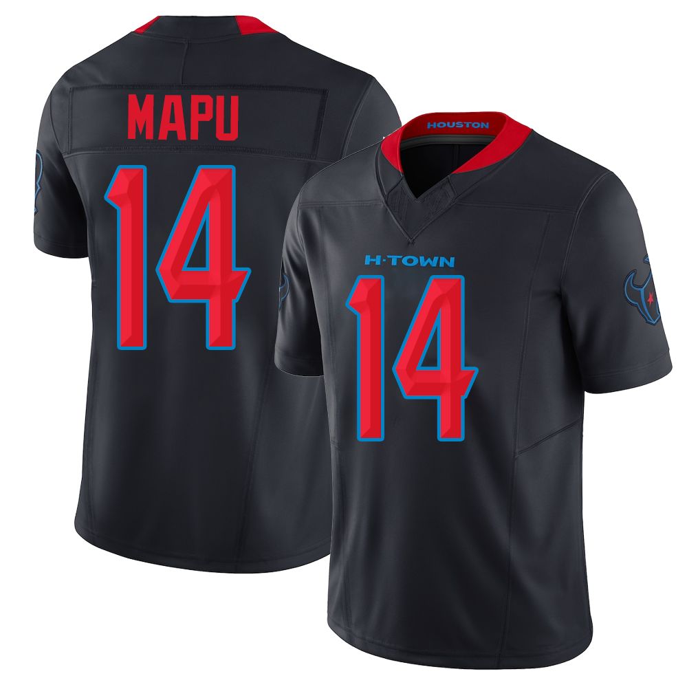 Houston #14 Mapu Player Football V Neck Short Sleeve Jersey Navy Marte For Men Youth Women Gift