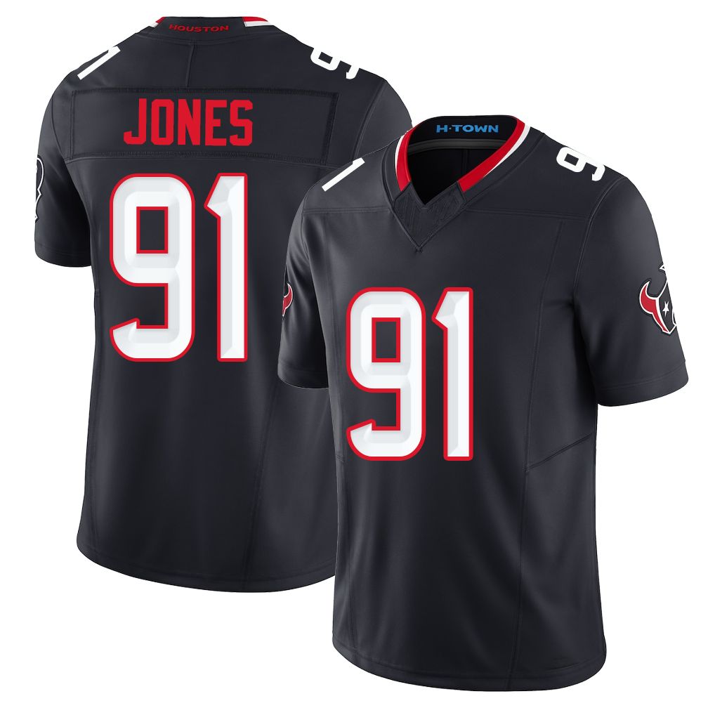 Houston #91 Jones Player Football V Neck Short Sleeve Navy Jersey Naquan For Men Youth Women Gift
