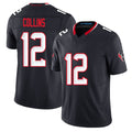 Houston #12 Collins Player Football V Neck Short Sleeve Navy Jersey Nico For Men Youth Women Gift