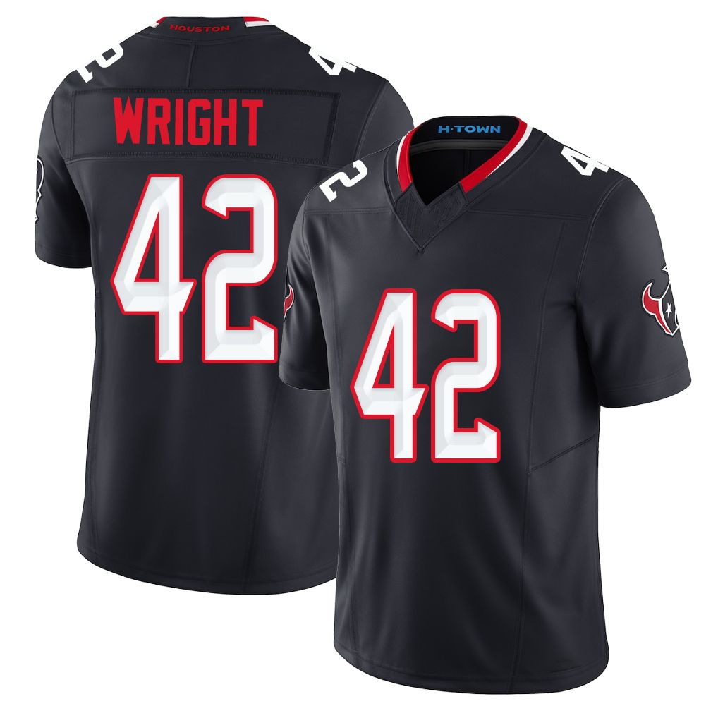 Houston #42 Wright Player Football V Neck Short Sleeve Navy Jersey Owen For Men Youth Women Gift